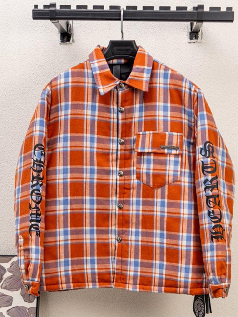 Chrome Hearts Plaid Padded Shirt Jacket In Orange
